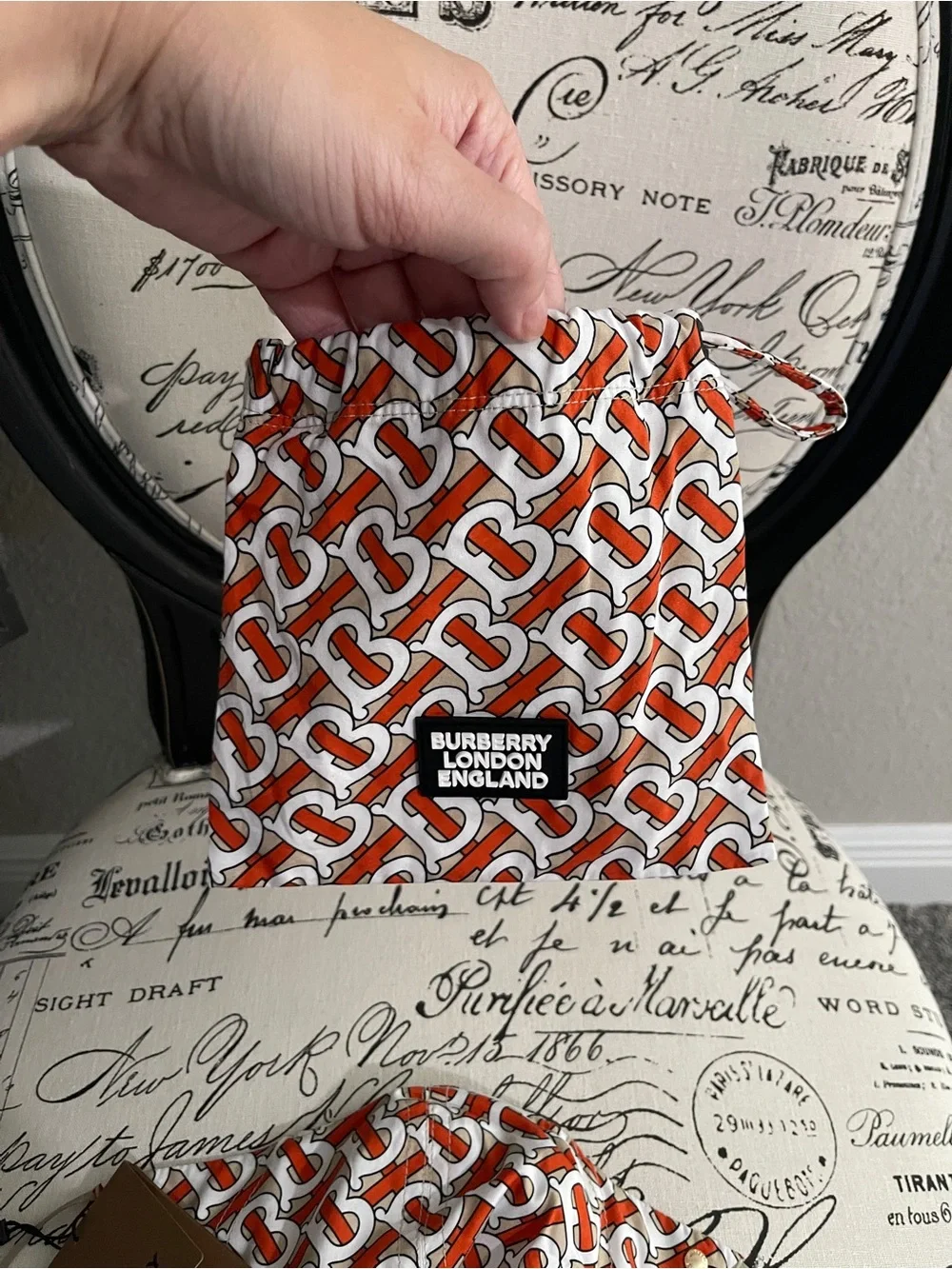 NEW BURBERRY TB Monogram Civilian Mask M/L Orange, White, Brown Sz Med / Large